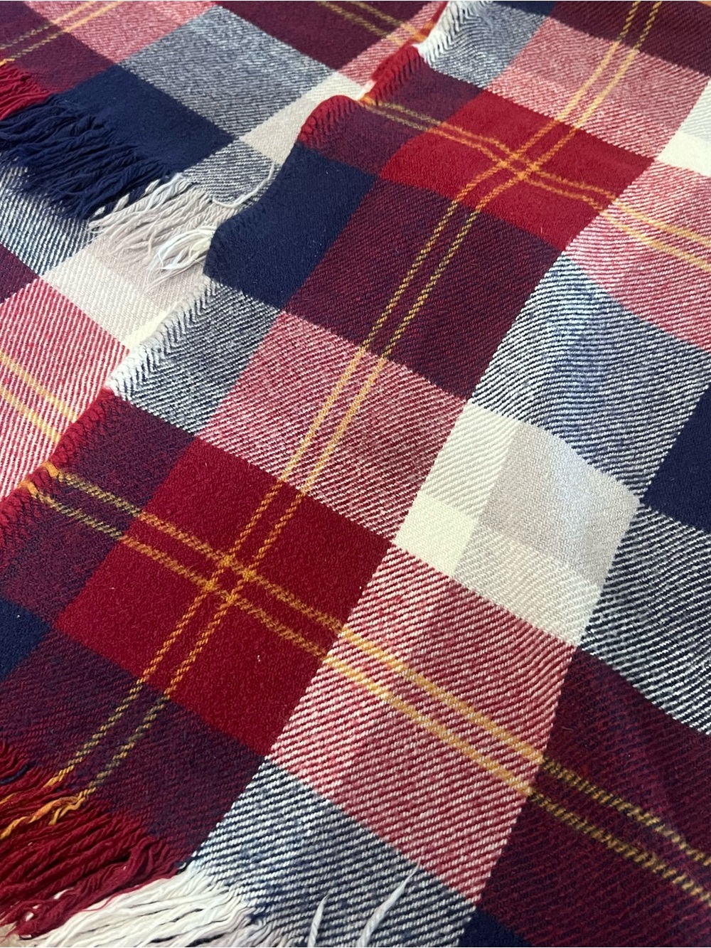 Plaid Fringe Throw Blanket - Red, Navy & Cream